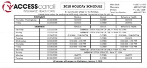 2018 HOLIDAY SCHEDULE